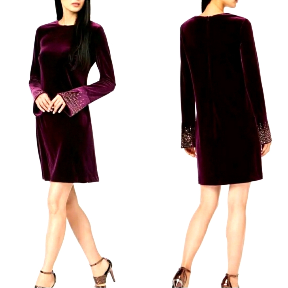 Calvin Klein Women's Purple Velvet Embellished Dress 2